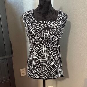 Kenneth Cole Reaction Blouse Medium Cowl Neck Black White Abstract Sleeveless